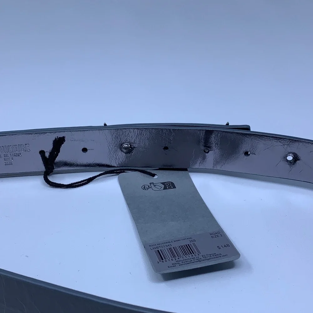 Zadig & Voltaire Womens Size 2 Black Silver Rock Reversible Wing Buckle Belt NWT